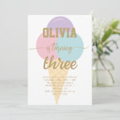 アイスクリームゴールドフォイル書道誕生日パーティー 招待状 (スタンド正面)