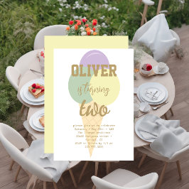 アイスクリームゴールドフォイル書道誕生日パーティー 招待状