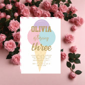 アイスクリームゴールドフォイル書道誕生日パーティー 招待状