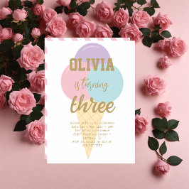 アイスクリームゴールドフォイル書道誕生日パーティー 招待状