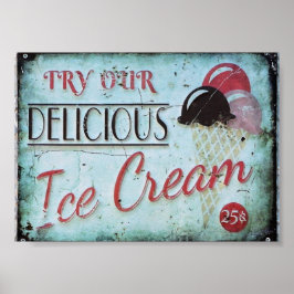 アイスクリームサインアンティークレプリカ ポスター