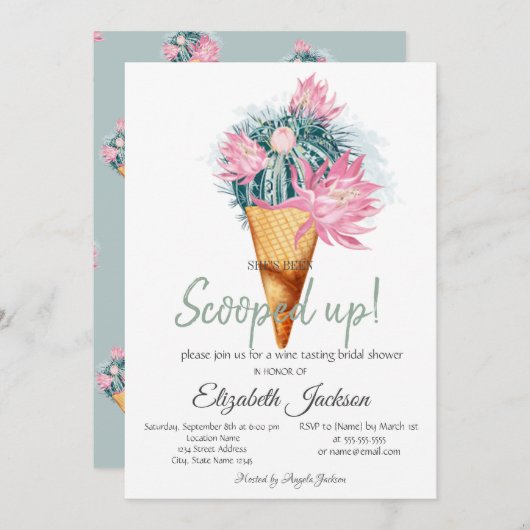 アイスクリームサボスフラワーズブライダルシャワー 招待状 (正面/裏面)