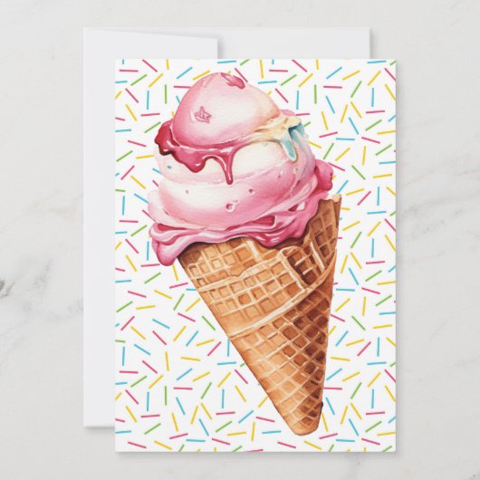 アイスクリームサマーウォーターカラー誕生日招待状 招待状 (裏面)