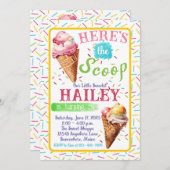 アイスクリームサマーウォーターカラー誕生日招待状 招待状 (正面/裏面)