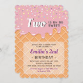 アイスクリームサマースイートベビーガールバースデーパーティー 招待状 (正面/裏面)