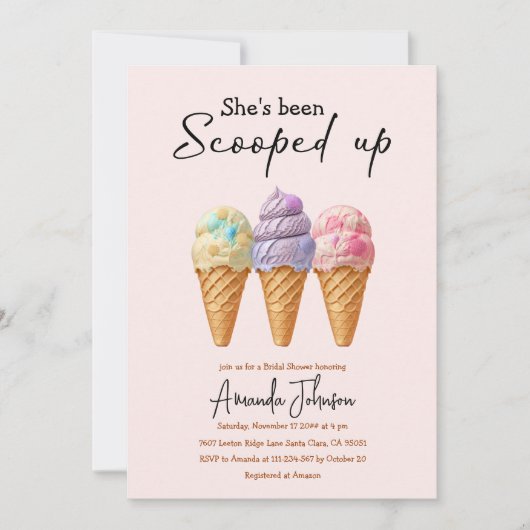 アイスクリームサマースコップアップブライダルシャワー 招待状 (正面)