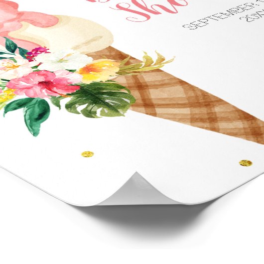 アイスクリームサマーフローラブライダルシャワーウェルカムサイン ポスター (角)