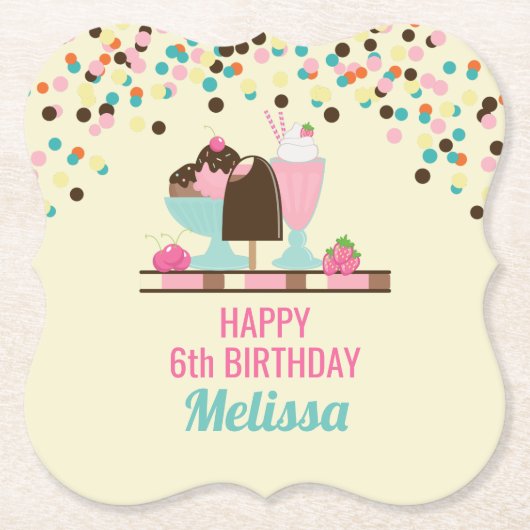 アイスクリームサンデサマリートリート誕生日 ペーパーコースター (正面)