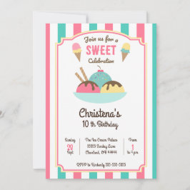 アイスクリームサンデソーシャルバースデーパーティーの招待 招待状