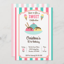 アイスクリームサンデソーシャルバースデーパーティーの招待 招待状