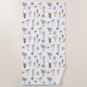 アイスクリームサンデパターンホワイト ビーチタオル (正面)