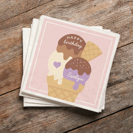 アイスクリームサンデパーソナライズされた子供の誕生日パーティー スタンダードカクテルナプキン