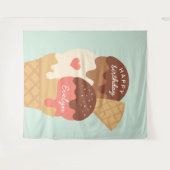 アイスクリームサンデパーソナライズされた子供の誕生日パーティー タペストリー (正面(横))