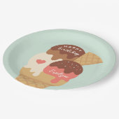 アイスクリームサンデパーソナライズされた子供の誕生日パーティー ペーパープレート (アングル)