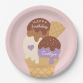 アイスクリームサンデパーソナライズされた子供の誕生日パーティー ペーパープレート (正面)