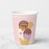 アイスクリームサンデパーソナライズされた子供の誕生日パーティー 紙コップ (裏面)