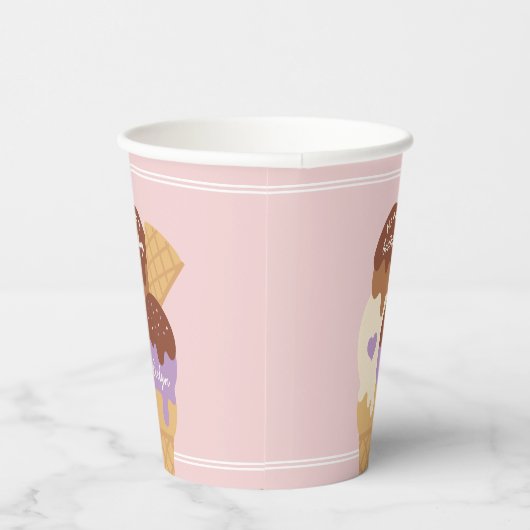 アイスクリームサンデパーソナライズされた子供の誕生日パーティー 紙コップ (右)