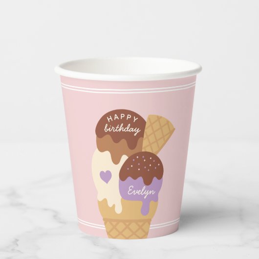 アイスクリームサンデパーソナライズされた子供の誕生日パーティー 紙コップ (正面)