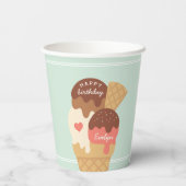 アイスクリームサンデパーソナライズされた子供の誕生日パーティー 紙コップ (裏面)