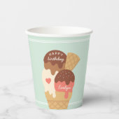 アイスクリームサンデパーソナライズされた子供の誕生日パーティー 紙コップ (正面)