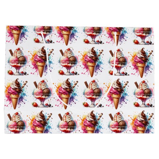 アイスクリームサンデパーソナライズされた誕生日 ラージペーパーバッグ (裏面)