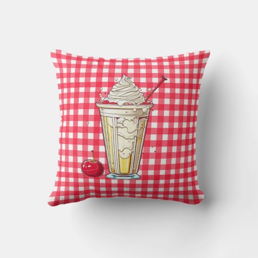 アイスクリームサンデーとシェイクレッド市松模様に クッション (裏面)