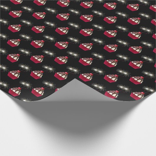 アイスクリームサンデーとスパーカーのブラック ラッピングペーパー (角)