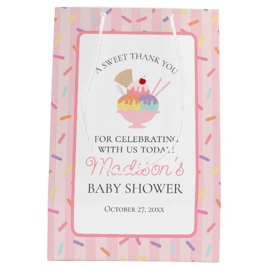 アイスクリームサンデーにデコレーションを添えたベビーシャワーのお土産 ミディアムペーパーバッグ (裏面)