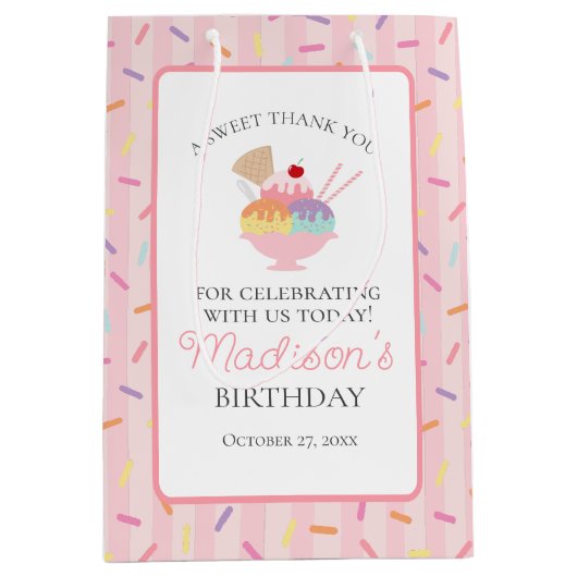 アイスクリームサンデーのご褒美 バースデーギフト ミディアムペーパーバッグ (正面)