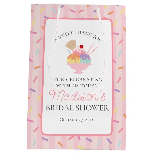 アイスクリームサンデーのひと口サイズの結婚前お祝いプレゼント ミディアムペーパーバッグ (裏面)