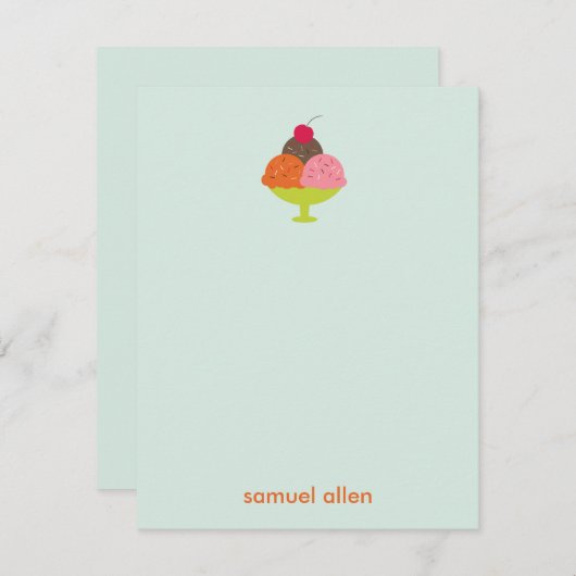 アイスクリームサンデー感謝カード (青) ノートカード (正面/裏面)