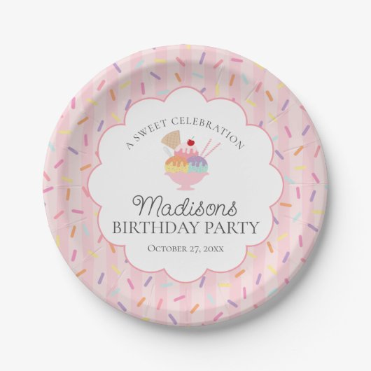 アイスクリームサンデー誕生日おめでとう ペーパープレート (正面)