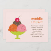 アイスクリームサンデー誕生日パーティーの招待状(ピンク) 招待状 (正面/裏面)