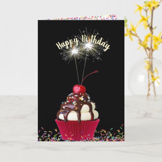 アイスクリームサンデー誕生日 カード (黄色い花)