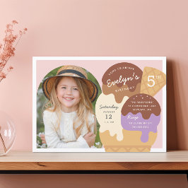 アイスクリームサンデ子供の誕生日パーティー写真 招待状