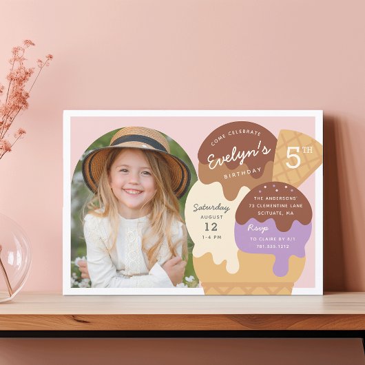 アイスクリームサンデ子供の誕生日パーティー写真 招待状