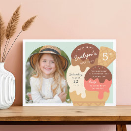 アイスクリームサンデ子供の誕生日パーティー写真 招待状