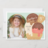 アイスクリームサンデ子供の誕生日パーティー写真 招待状 (正面)