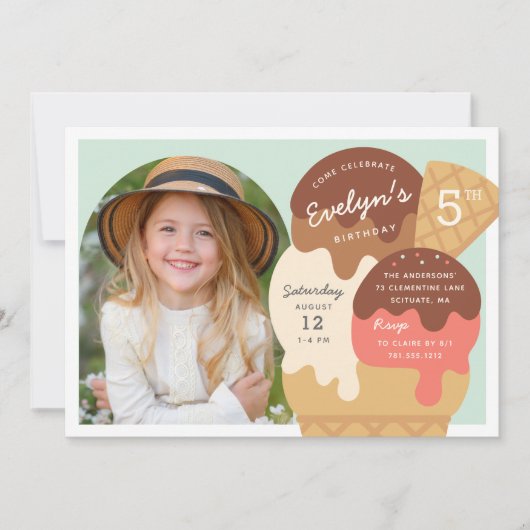 アイスクリームサンデ子供の誕生日パーティー写真 招待状 (正面)