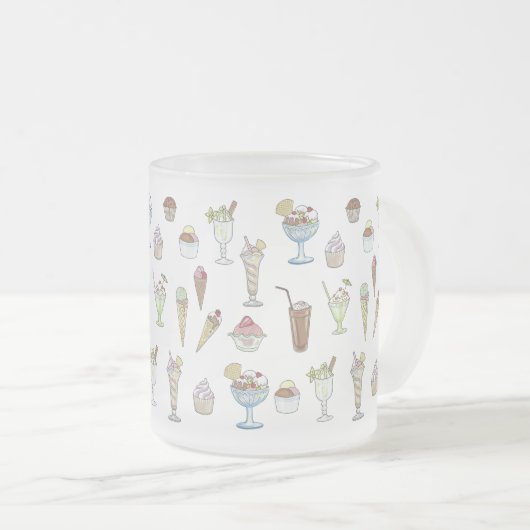 アイスクリームサンデ模様白 フロストグラスマグカップ (正面右)