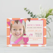 アイスクリームサンデ水玉模様ガールバースデーパーティー 招待状 (スタンド正面)