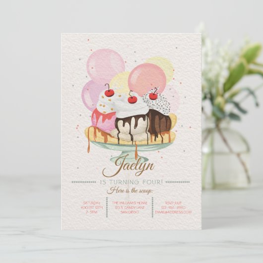 アイスクリームサンデ誕生日パーティーの招待 招待状 (スタンド正面)