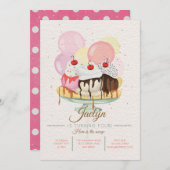 アイスクリームサンデ誕生日パーティーの招待 招待状 (正面/裏面)