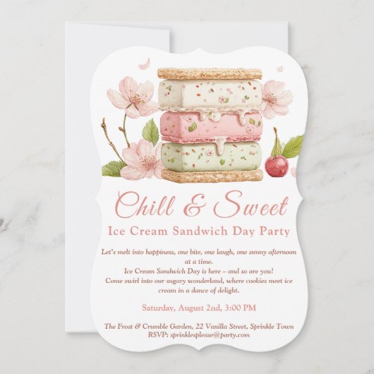 アイスクリームサンドイッチデイウォーターカラー招待状 招待状 (正面)