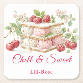 アイスクリームサンドイッチ日水彩 スクエアペーパーコースター