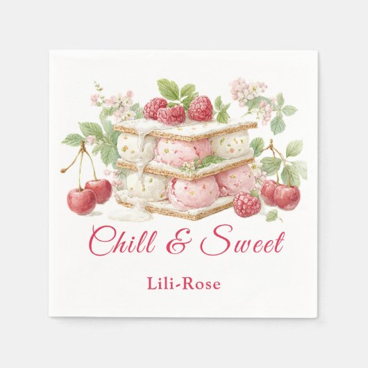 アイスクリームサンドイッチ日水彩 スタンダードカクテルナプキン (正面)