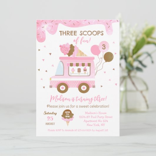 アイスクリームサードサードサード誕生日招待状 セーブザデート (スタンド正面)