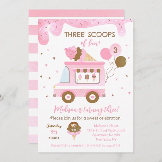 アイスクリームサードサードサード誕生日招待状 セーブザデート (正面/裏面)