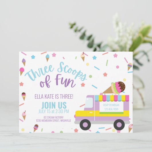アイスクリームサード誕生日ガールボーイ第3パーティー 招待状 (スタンド正面)