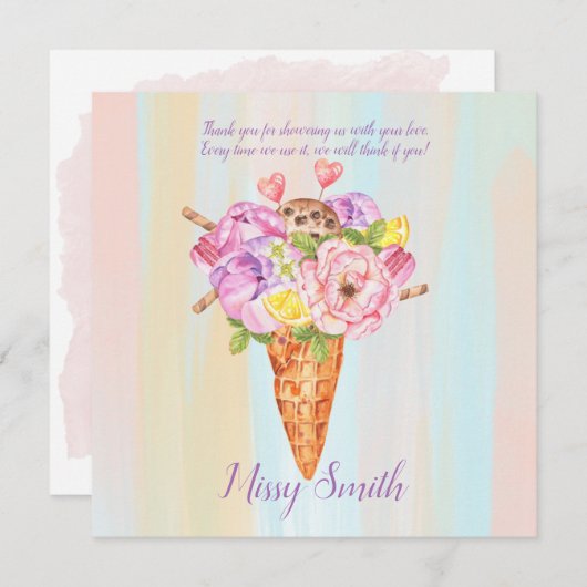 アイスクリームシャワーブライダルシャワー感謝していユー サンキューカード (正面/裏面)